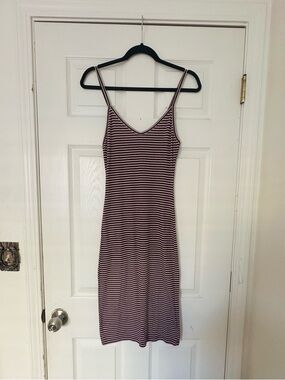 Forever 21 Maroon and White Striped Midi Slip Dress